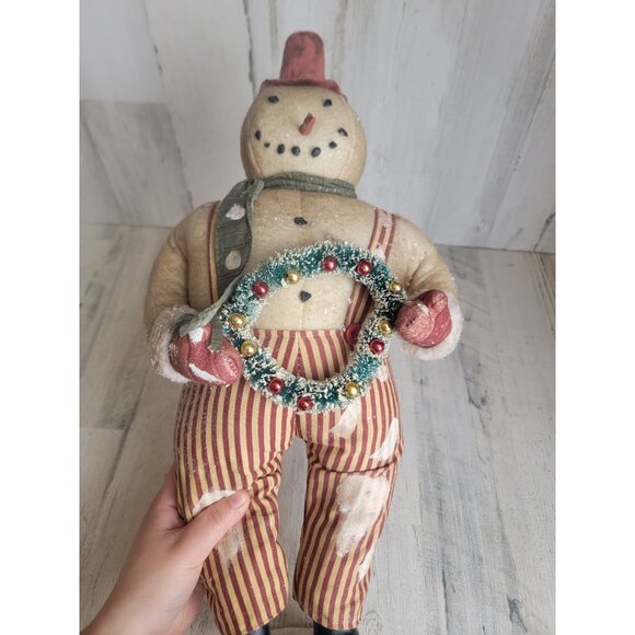 Bethany Lowe plush snowman wreath stripped pants xmas figure - Picture 3 of 9